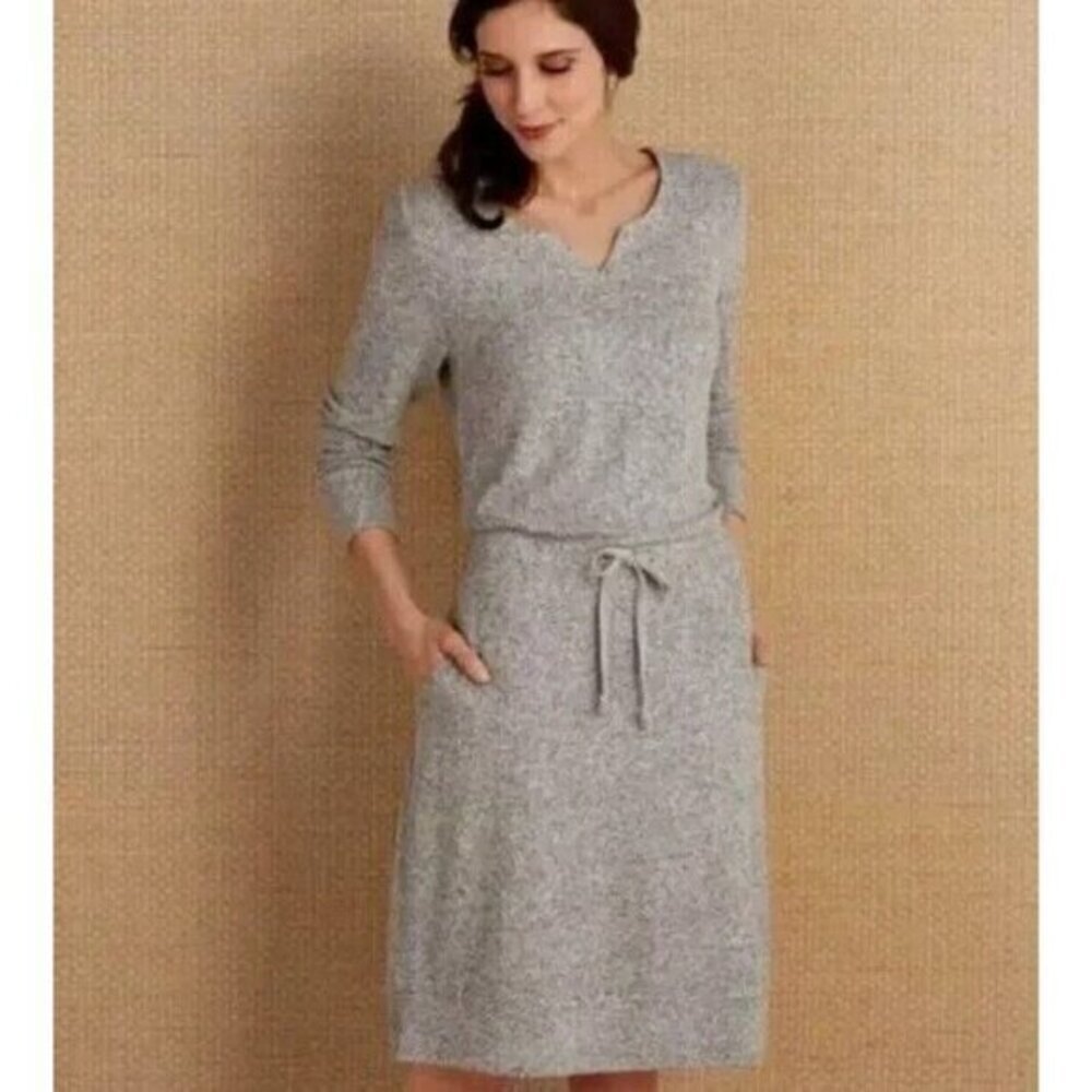 Soft Surroundings Easy Living Gray Long Sleeve Drawstring Fleece Sweater Size S